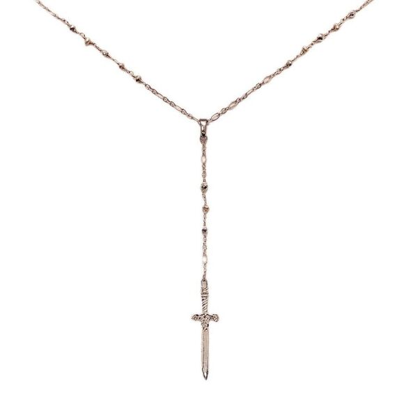 HighMaintenanceHippie by Grace Jewelry - Bohemian Vintage Silver Pyrite Queen of Swords Excalibur Rosary Necklace